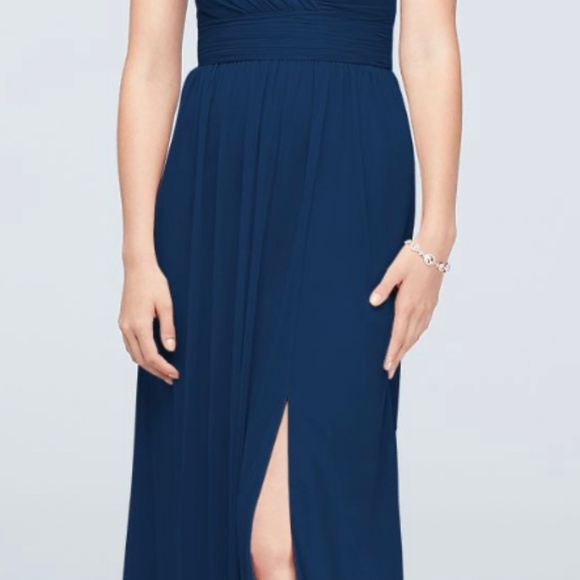 David's Bridal Marine Blue Mesh Bridesmaid Dress - Picture 2 of 3